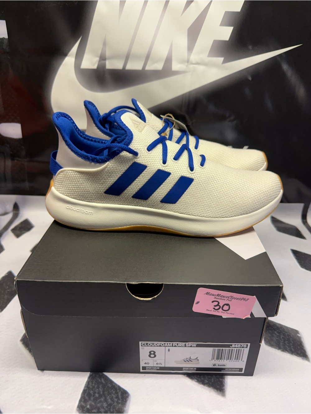 adidas White and Blue Running Shoes with Gum Outsole - Picture 2 of 5